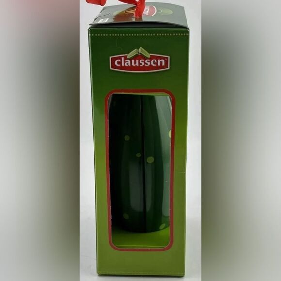 CLAUSSEN Pickle Shaped Tin Ornament With Gummy Pickle Inside~ New - Picture 4 of 6